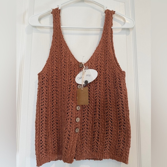 Blu Pepper Tops - Blu Pepper Terracotta Knit Button-Up Top